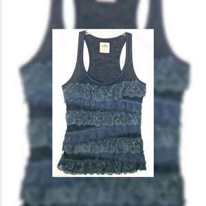 Hollister Blue Sleeveless Lacy Ruffled Top Sz. Med